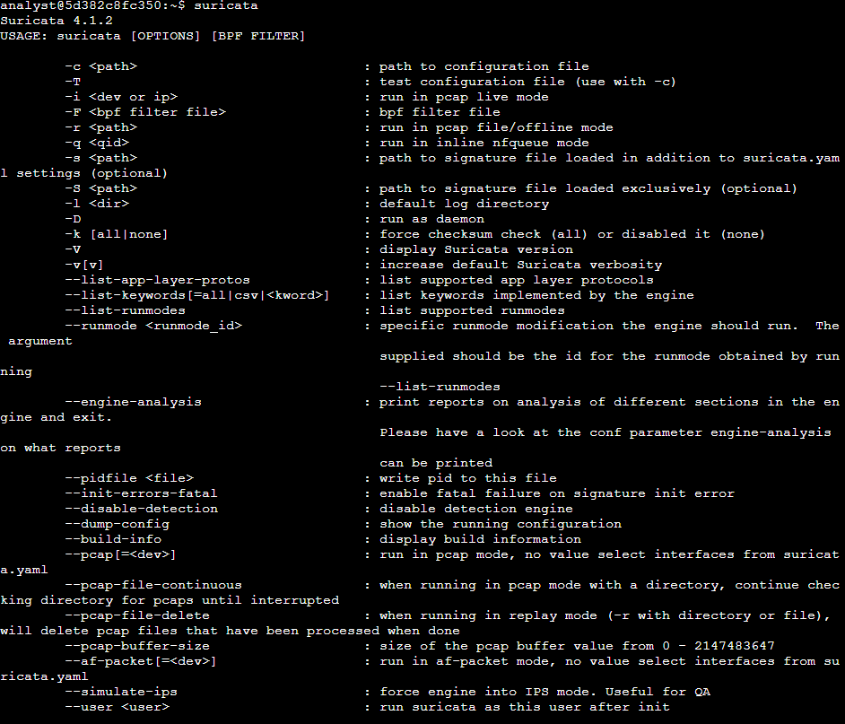 Suricata command output after installation